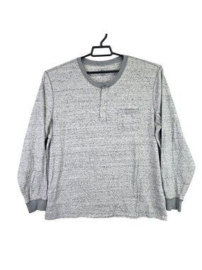 Mens Simply Styled Gray Heather Henley Shirt Pocket Soft Long Sleeve Size XXL